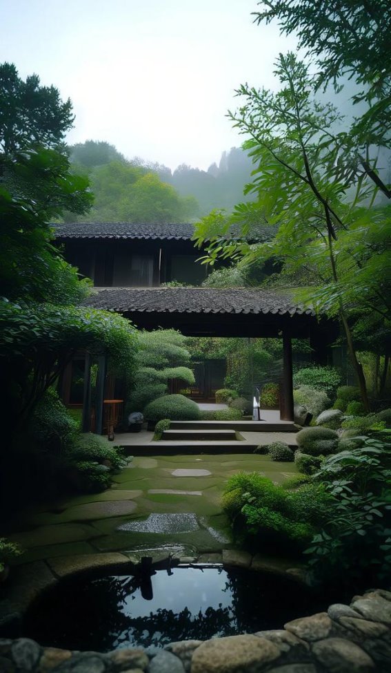 古韵深山藏庭院：隐居小院在大自然的怀抱中，有一座古代庭院，它如同一颗璀璨的明珠，镶嵌在青山绿水之间。这座庭院不仅承载着历史的记忆，每一块石头、每一片瓦砾都诉说着过去的故事，而且仿佛是时光隧道，让人穿越回古代的岁月。